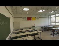 Paper cranes decoration inside the classroom