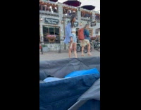 Collab IITW - Woman blue polo crop top tiktok dance