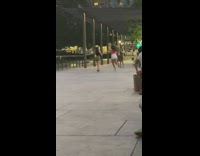 Girl brown skirt handbag two girls run