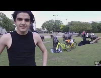 Guys jump in water fountain elephant statues 