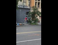 Grandpa pushes grandma wheelchair ring social distancing 