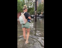 Flooded streets of New York has condom floating around 