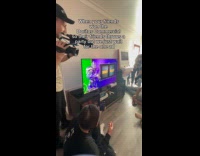 Crowd gathers to wait for friends commercial