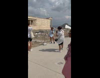 Woman blue opened top outfit poses on the Athens ruins Part 2