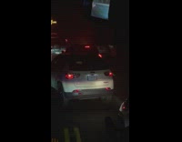 Burning car on the highway night fire