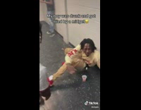 Drunk guy gets slapped by little man 