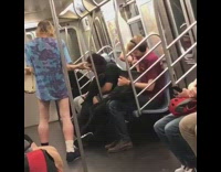 pantless man tye dye shirt blond hair 