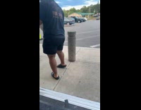 Guy breaks sliding door store