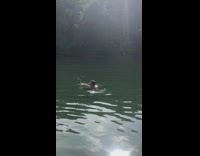 Guy swim deep lake take selfie watch