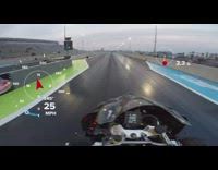 Guy rides races motorcycle racetrack speedometer sunset 