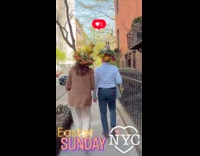 Couple wearing easter themed hats for parade