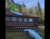 jump from roof with inflatable turtle