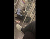 Guy gray adidas sweatshirt masturbates on subway train