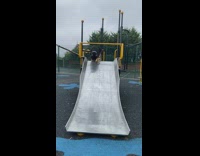 Large dog goes down metal playground slide pt. 3