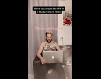 Guy resets wifi router in student dorm 