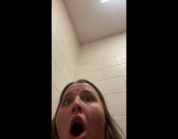 Woman in stall while girl destroys bathroom crying 