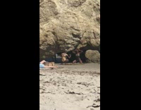 Two women gray yellow bikini pictorial beach rock Part 2