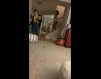 Surprise visit girl drops her dog 