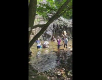 Girl poses for photos in pond 