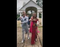 PepperVideo - friends wear prom dresses backyard