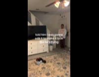 Guy broom jump prank