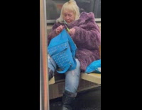 Lady on subway uses scissors on fingers 