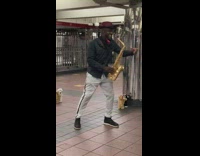 Couple dances to guy playing saxophone and toy animals dancing 