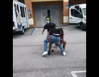 One guy fight multiple people parking lot