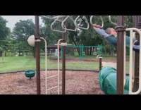 Kid jump skip few steps monkey bars