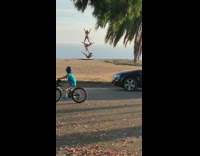 Three girls metal pole ring hoop acrobatics 