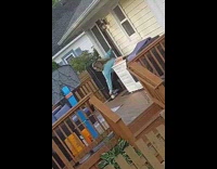 Woman hold dog leash falls down leash