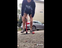 Guy pumps air into jam jar 