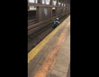 Collab Subway Creatures - Guy walks across tracks at subway station 