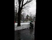 Woman red long dress snow Eiffel Tower