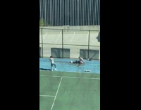 Guy white shirt ride skateboard then dance