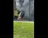 School bus caught on fire parking lot
