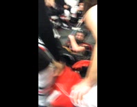 Two guys tackle each other locker room 