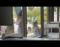 girl white crop shirt dance tik tok window