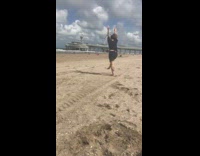 Woman black top cartwheel Ferris wheel kid chase