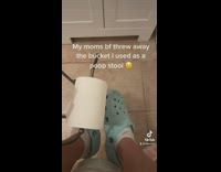 Girl tries to use toilet paper holder as stool 