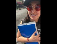 Collab WINY - Man orange shirt shouts titties behind girl filming selfie video