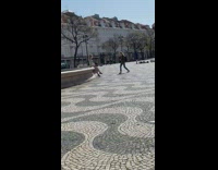 Long black white polka dot dress lady