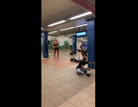 Rainbow shirt guy sings red stockings heels 