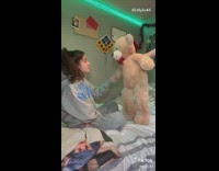 Girl introduces herself teddy bear baby voice 