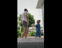 Guy tries to transfer spinning basketball to kid