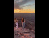 Girl white off shoulder blouse canyon sunset