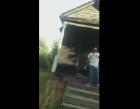 Guy kicks supporting beam house crumbles and breaks 