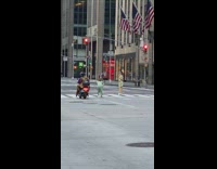 Woman green floral dress pedestrian lane pictorial