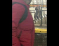 Yellow shirt lady dances at subway station 