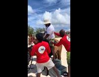 Guy falls off stair horse